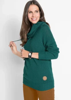 Damen bonprix Pullover & Strickjacken|Strickmode|Rollkragenpullover mit Kordeln