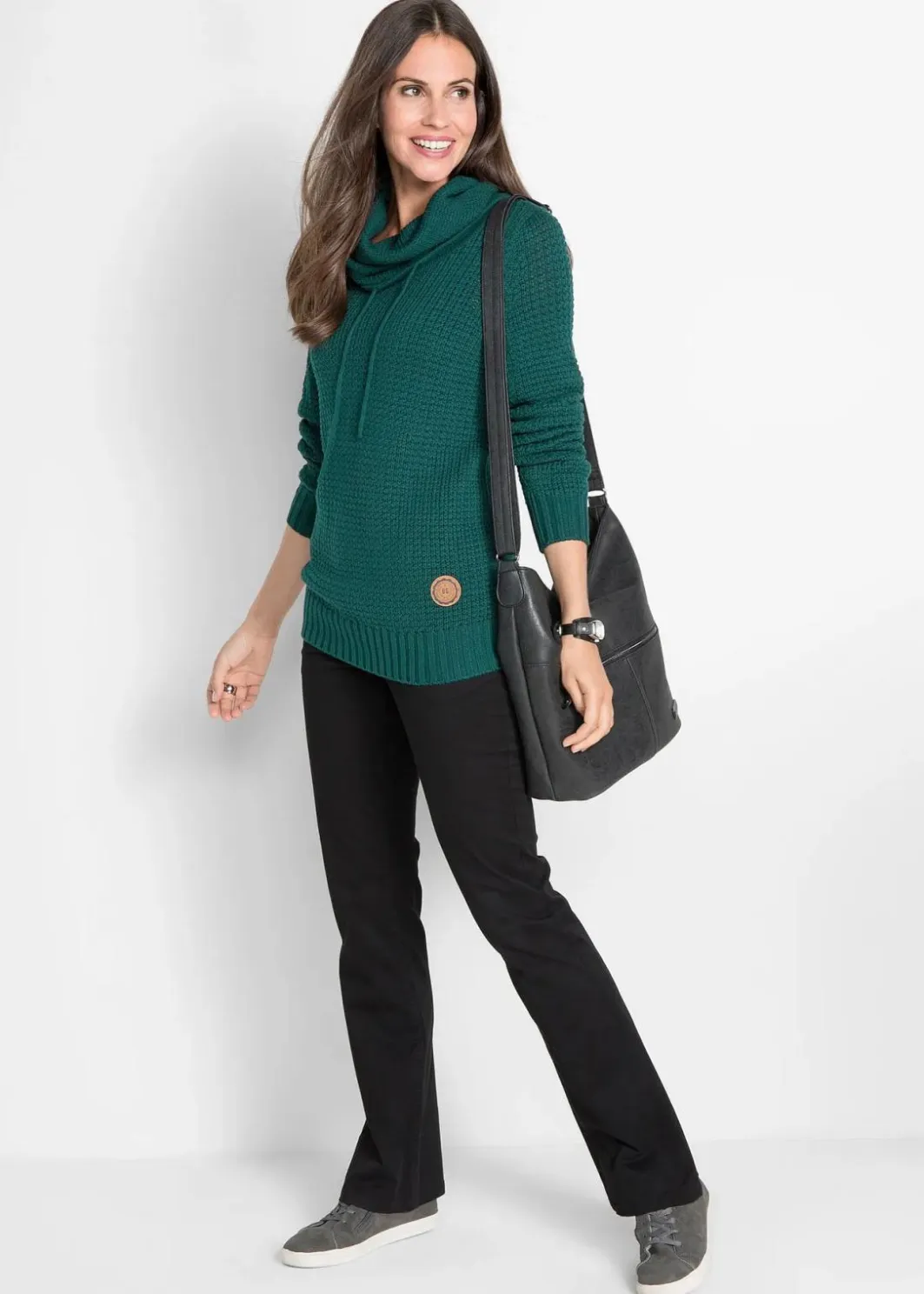 Damen bonprix Pullover & Strickjacken|Strickmode|Rollkragenpullover mit Kordeln
