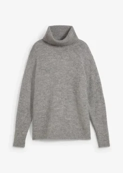 Damen bonprix Pullover & Strickjacken|Strickmode|Rollkragenpullover mit Strasssteinen