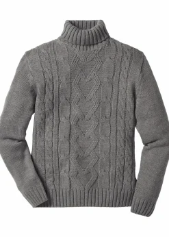 Herren bonprix Pullover & Strickjacken|Große Größen|Rollkragenpullover mit Zopfmuster
