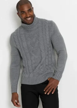 Herren bonprix Pullover & Strickjacken|Große Größen|Rollkragenpullover mit Zopfmuster