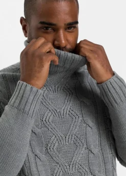 Herren bonprix Pullover & Strickjacken|Große Größen|Rollkragenpullover mit Zopfmuster