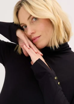 Best Rollkragenshirt mit dekorativen Knöpfen Damen Shirts & Tops