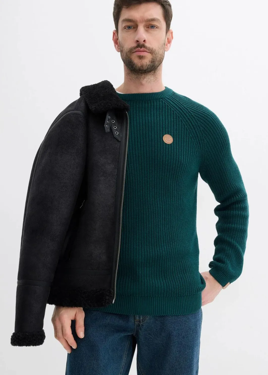 Clearance Rundhalspullover aus weichem Baumwollmix Herren Große Größen|Basics