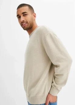 Herren bonprix Pullover & Strickjacken|Große Größen|Rundhalspullover aus weichem Baumwollmix, Loose Fit
