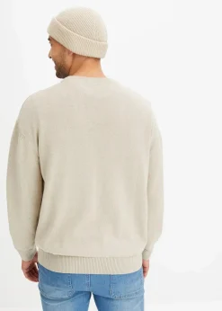 Herren bonprix Pullover & Strickjacken|Große Größen|Rundhalspullover aus weichem Baumwollmix, Loose Fit