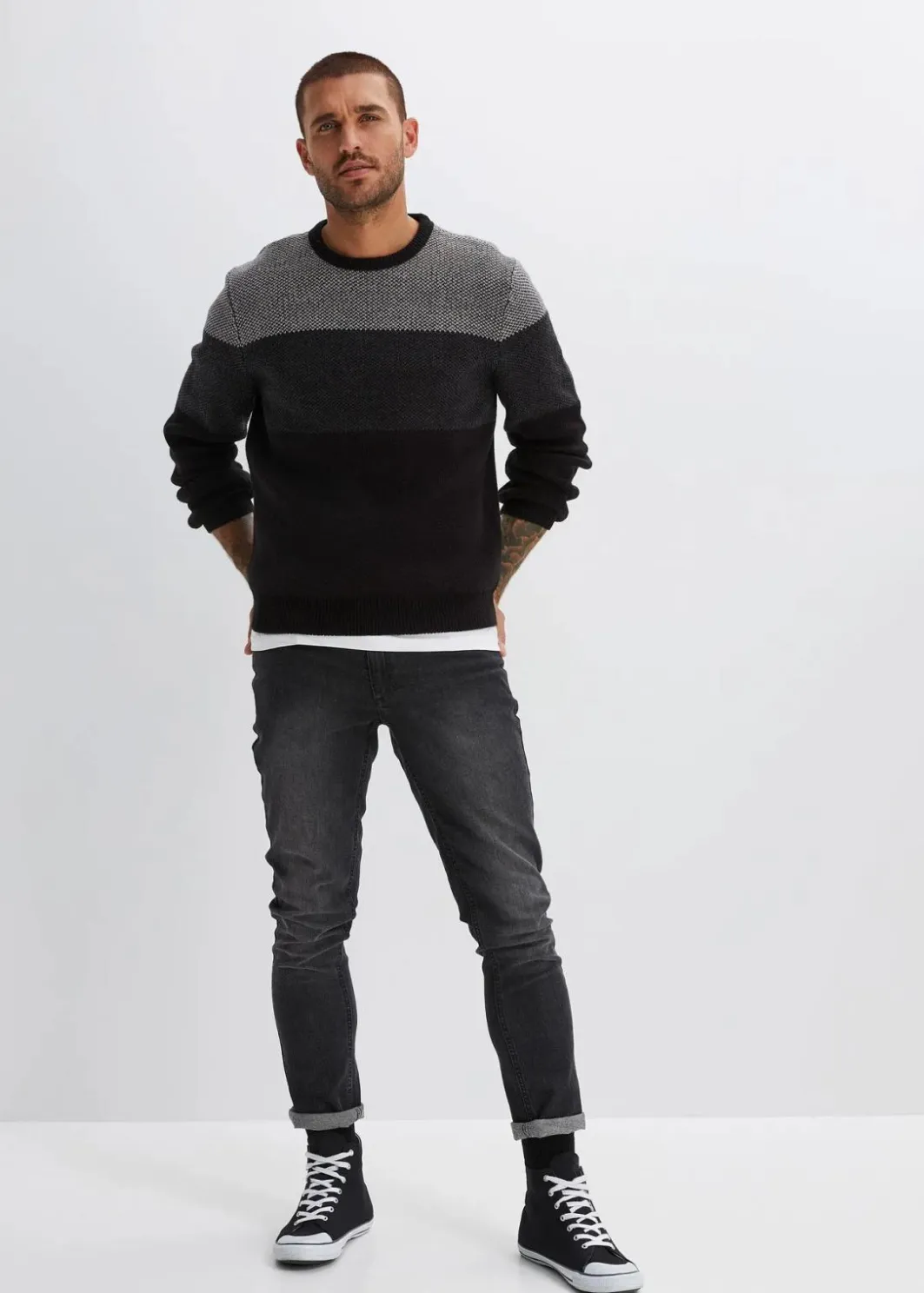 Herren bonprix Pullover & Strickjacken|Große Größen|Rundhalspullover im Colourblocking