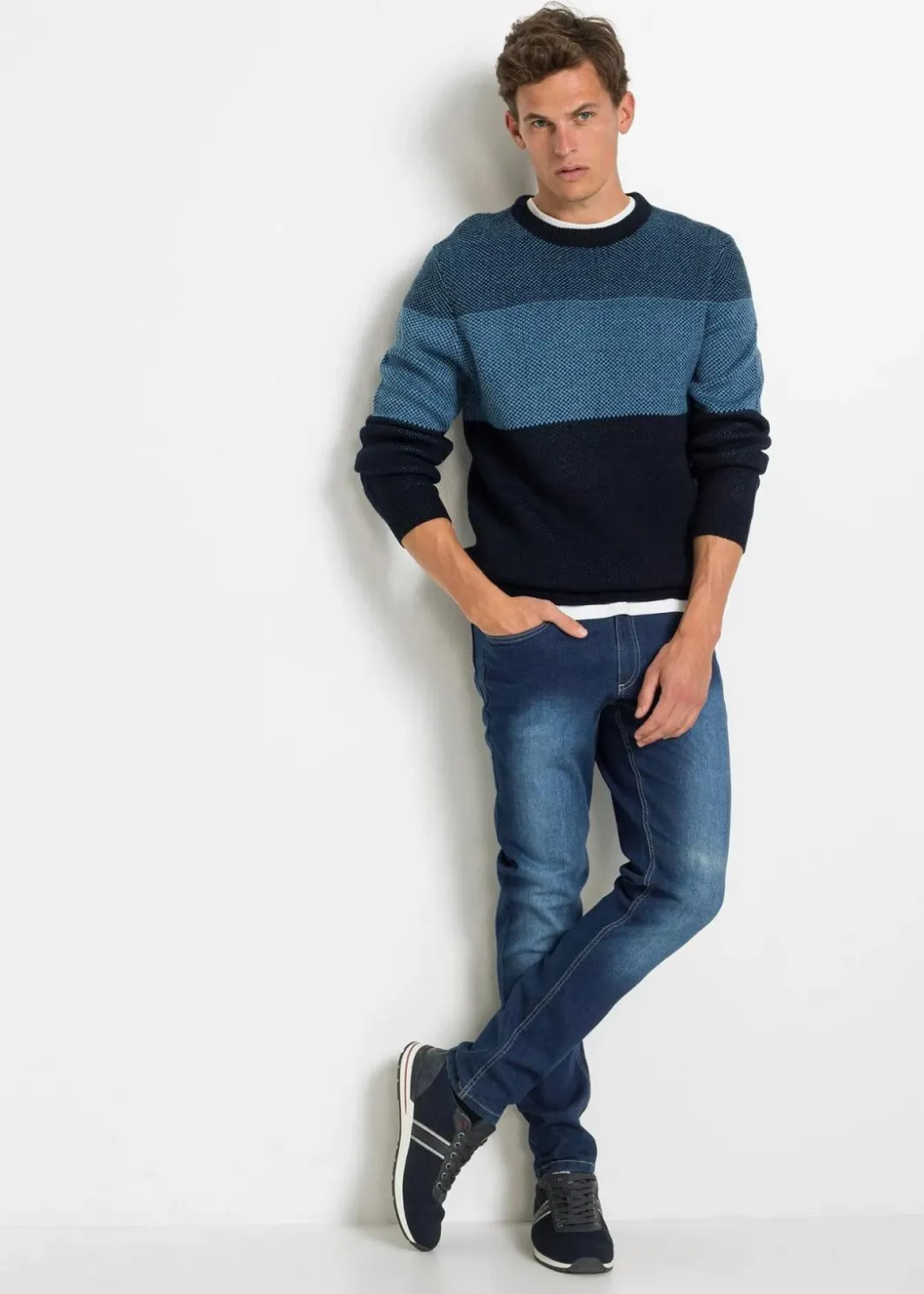 Sale Rundhalspullover im Colourblocking Herren Große Größen|Pullover & Strickjacken