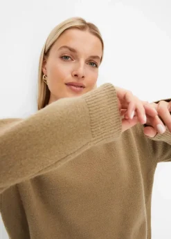 Damen bonprix Strickmode|Pullover & Strickjacken|Rundhalspullover mit überschnittener Schulter