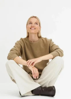 Damen bonprix Strickmode|Pullover & Strickjacken|Rundhalspullover mit überschnittener Schulter