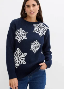 Damen bonprix Bekleidung·Umstandsmode|Bekleidung·Jeans|Rundhalspullover mit Schneeflocken