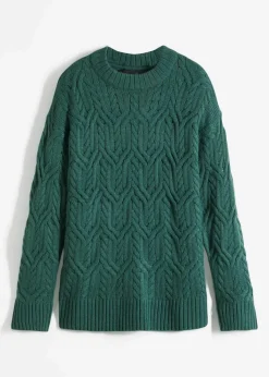Damen bonprix Strickmode|Pullover & Strickjacken|Rundhals-Pullover mit Zopfmuster