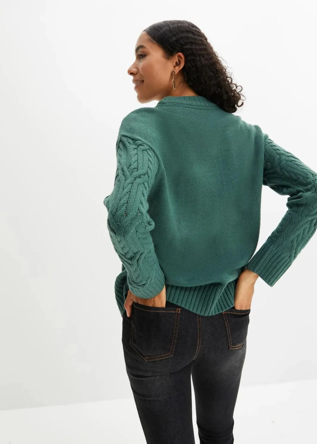 Damen bonprix Strickmode|Pullover & Strickjacken|Rundhals-Pullover mit Zopfmuster