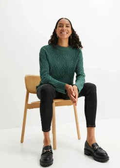 Damen bonprix Strickmode|Pullover & Strickjacken|Rundhals-Pullover mit Zopfmuster
