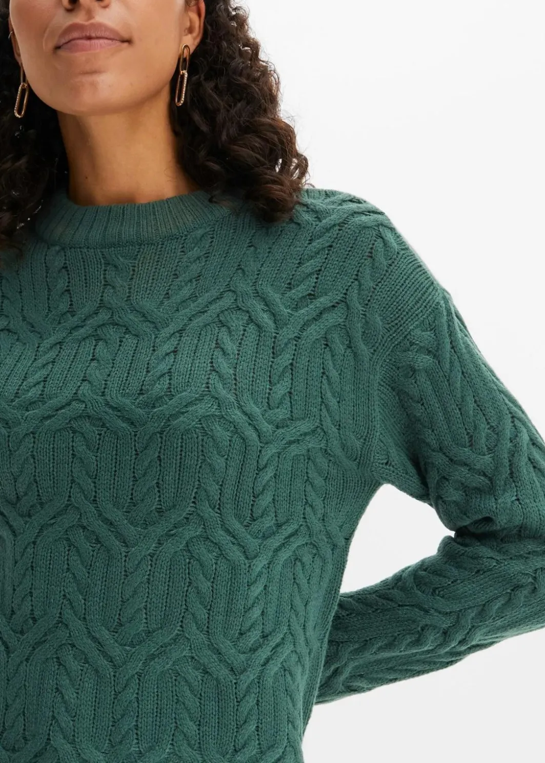 Damen bonprix Strickmode|Pullover & Strickjacken|Rundhals-Pullover mit Zopfmuster
