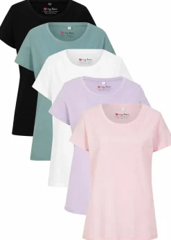 Damen bonprix Shirts & Tops|Basics|Rundhals-Shirt (5er-Pack)