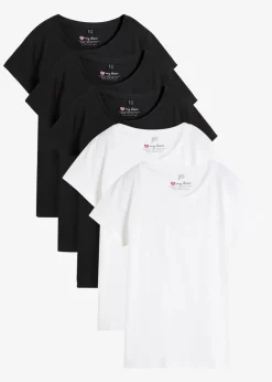 Damen bonprix Bekleidung·Röcke|Basics|Rundhals-Shirt (5er-Pack)
