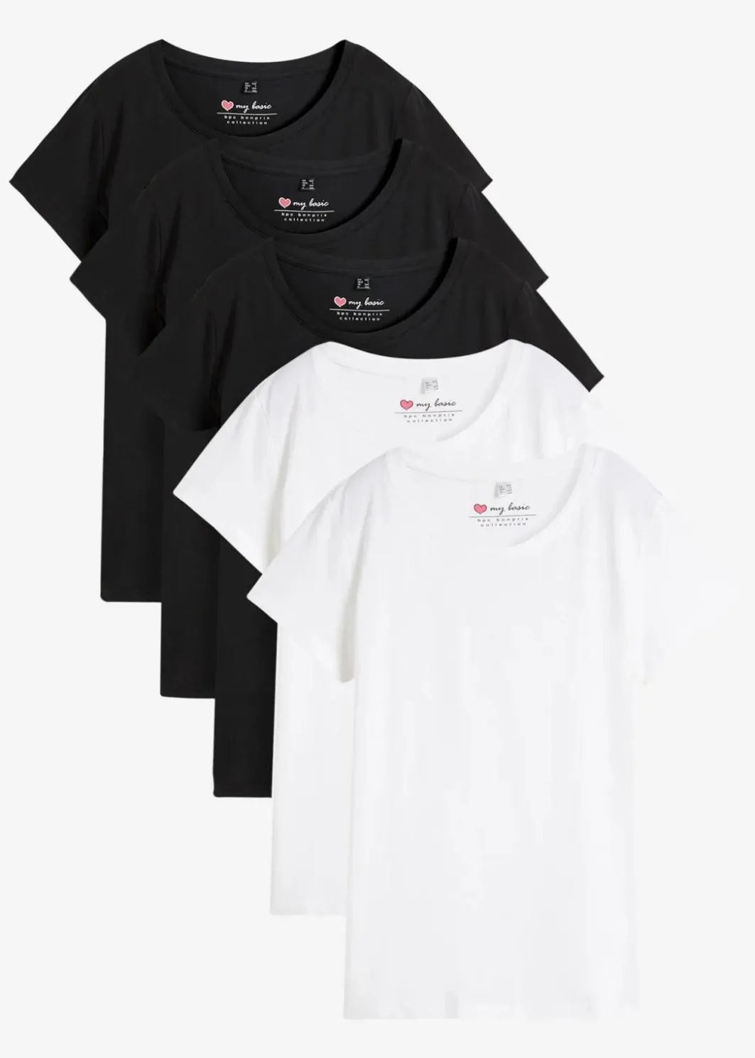 Damen bonprix Bekleidung·Röcke|Basics|Rundhals-Shirt (5er-Pack)