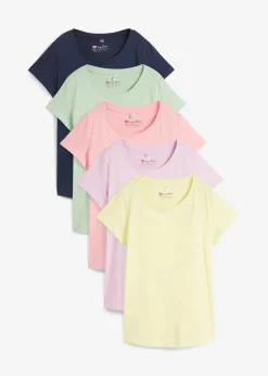 Damen bonprix Shirts & Tops|Basics|Rundhals-Shirt (5er-Pack)