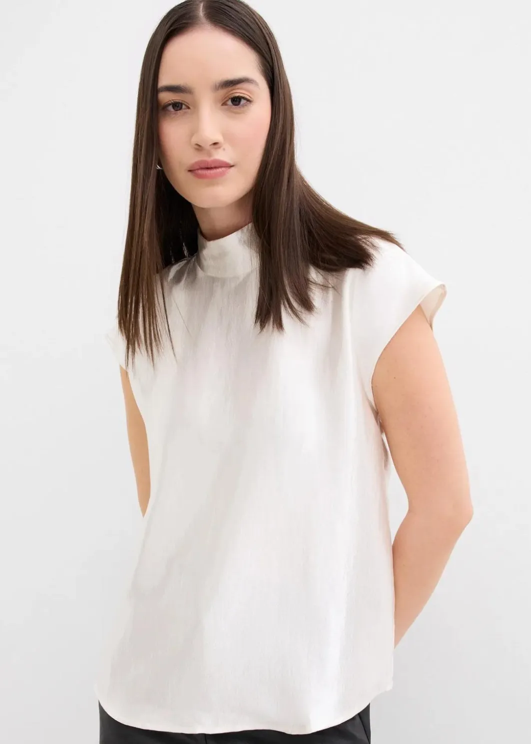Damen bonprix Bekleidung·Jacken & Mäntel|Blusen & Tuniken|Satin Blusentop mit halbhohem Kragen