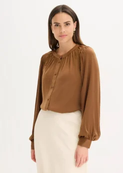 Damen bonprix Blusen & Tuniken|Bekleidung·Jacken & Mäntel|Satinbluse mit Spitzenbändern