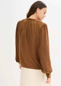 Damen bonprix Blusen & Tuniken|Bekleidung·Jacken & Mäntel|Satinbluse mit Spitzenbändern