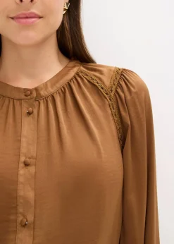 Damen bonprix Blusen & Tuniken|Bekleidung·Jacken & Mäntel|Satinbluse mit Spitzenbändern