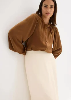 Damen bonprix Blusen & Tuniken|Bekleidung·Jacken & Mäntel|Satinbluse mit Spitzenbändern