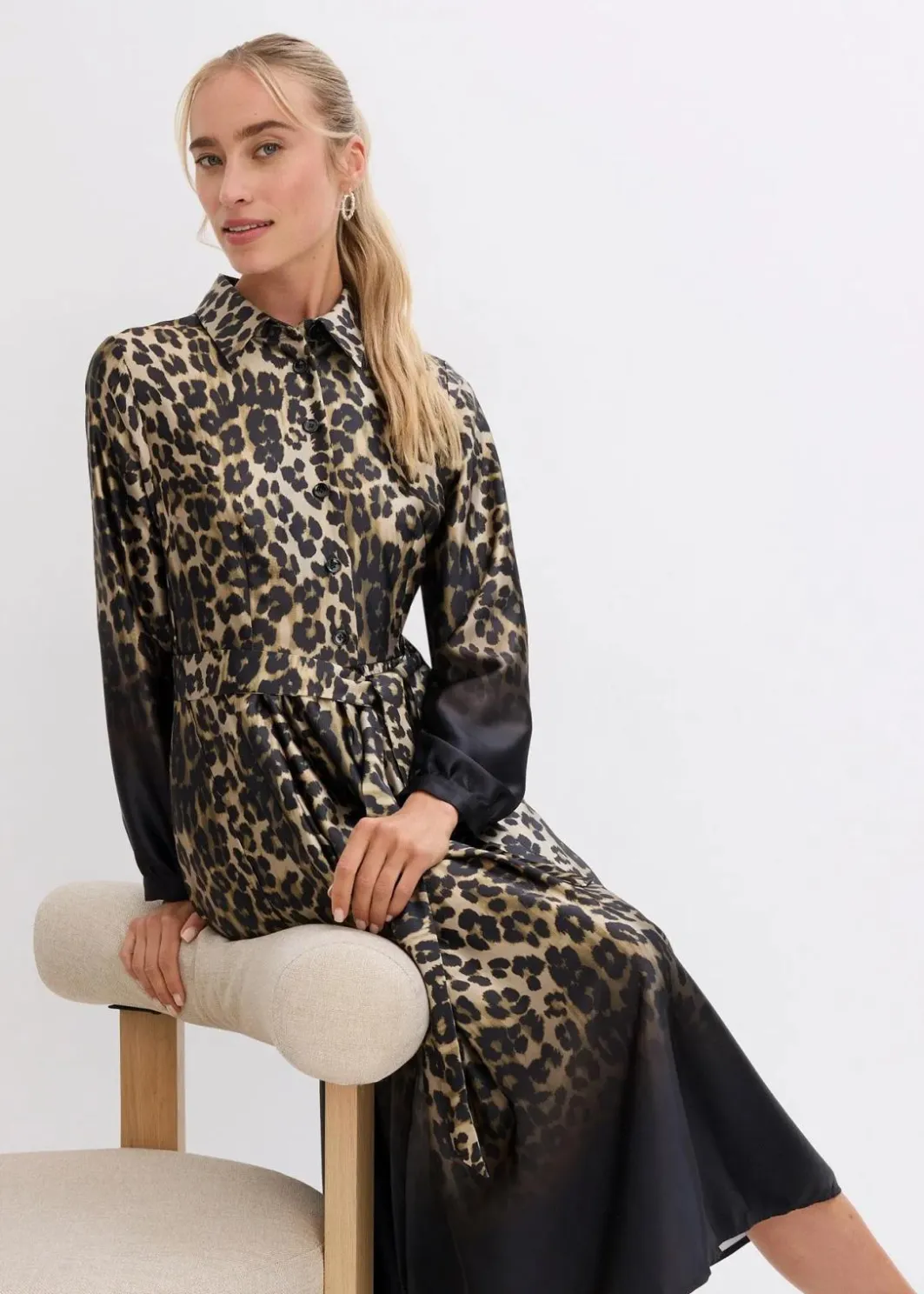 Damen bonprix Bekleidung·Pullover & Strickjacken|Kleider|Satin-Hemdblusenkleid