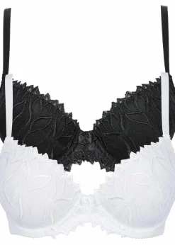 Damen bonprix Große Cups D-H|Bhs|Schalen-BH mit zarter Stickerei (2er Pack)