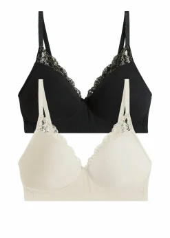 Damen bonprix Wäsche·Baumwollunterwäsche|Wäsche·Große Cups D-H|Schalen-BH ohne Bügel mit Bio-Baumwolle (2er Pack)