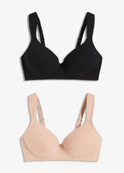 Damen bonprix Wäsche·Baumwollunterwäsche|Wäsche·Große Cups D-H|Schalen-BH ohne Bügel mit Bio-Baumwolle (2er Pack)