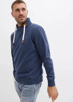 Herren bonprix Große Größen|Sweat|Schalkragen-Sweatshirt mit Lederimitat Details