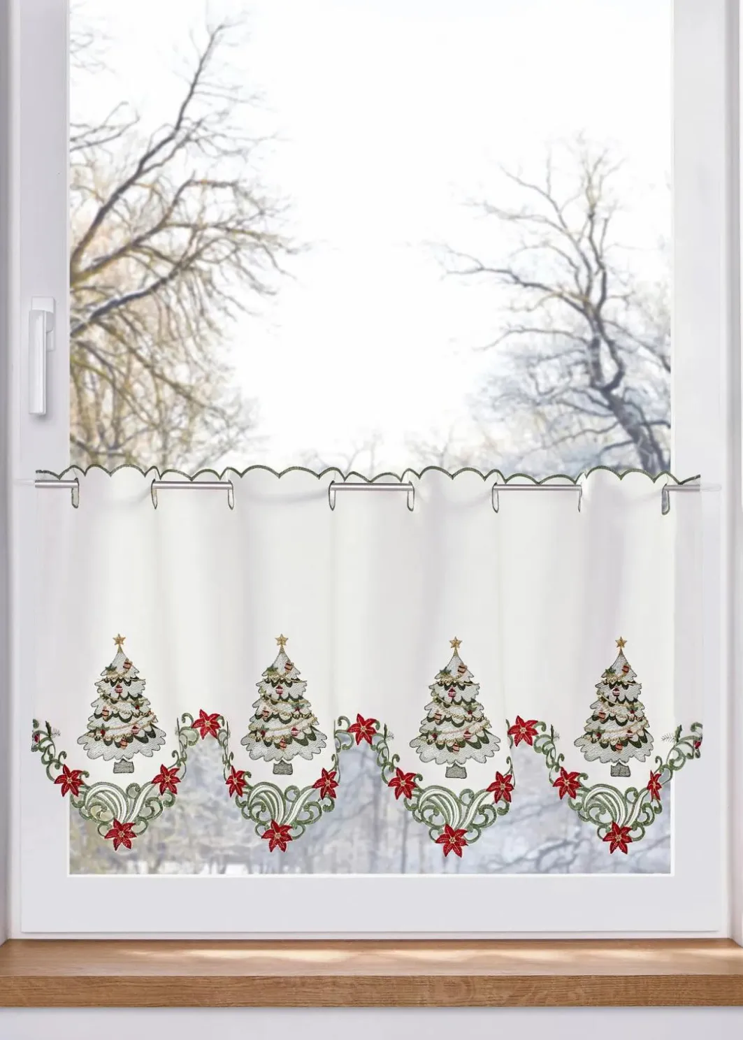 bonprix Scheibengardinen|Weihnachtsdeko & -Textilien·Gardinen|Scheibengardine mit weihnachtlicher Stickerei