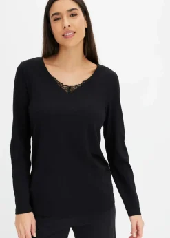 Schlafoberteil mit langen Ärmeln Damen Wäsche·Basics|Wäsche·Nachtwäsche