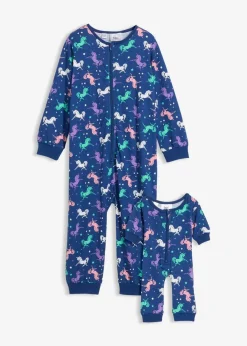 Kinder bonprix Mädchen·Nachtwäsche|Schlafoverall aus reiner Bio-Baumwolle mit Puppenoverall (2-tlg. Set)