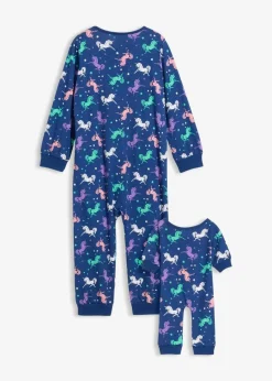 Kinder bonprix Mädchen·Nachtwäsche|Schlafoverall aus reiner Bio-Baumwolle mit Puppenoverall (2-tlg. Set)