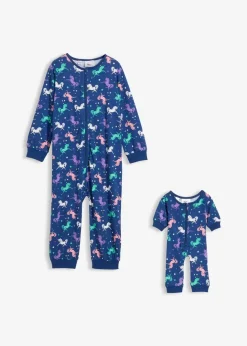 Kinder bonprix Mädchen·Nachtwäsche|Schlafoverall aus reiner Bio-Baumwolle mit Puppenoverall (2-tlg. Set)