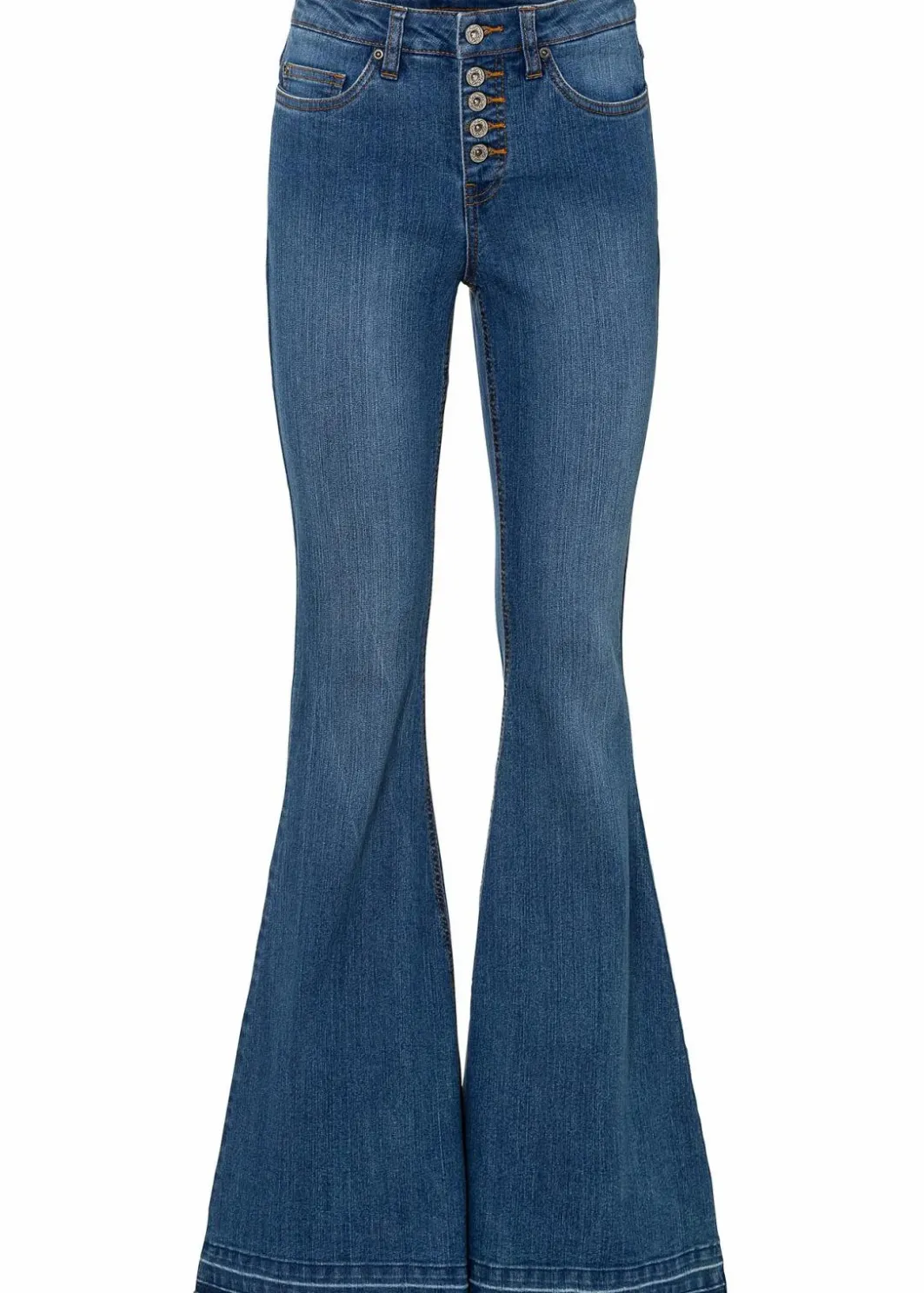 Damen bonprix Bekleidung·Shirts & Tops|Jeans|Schlagjeans mit offenem Saumabschluss