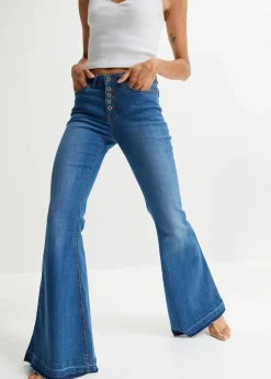 Damen bonprix Bekleidung·Shirts & Tops|Jeans|Schlagjeans mit offenem Saumabschluss