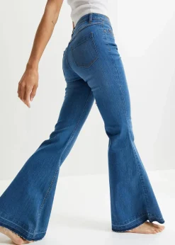Damen bonprix Bekleidung·Shirts & Tops|Jeans|Schlagjeans mit offenem Saumabschluss