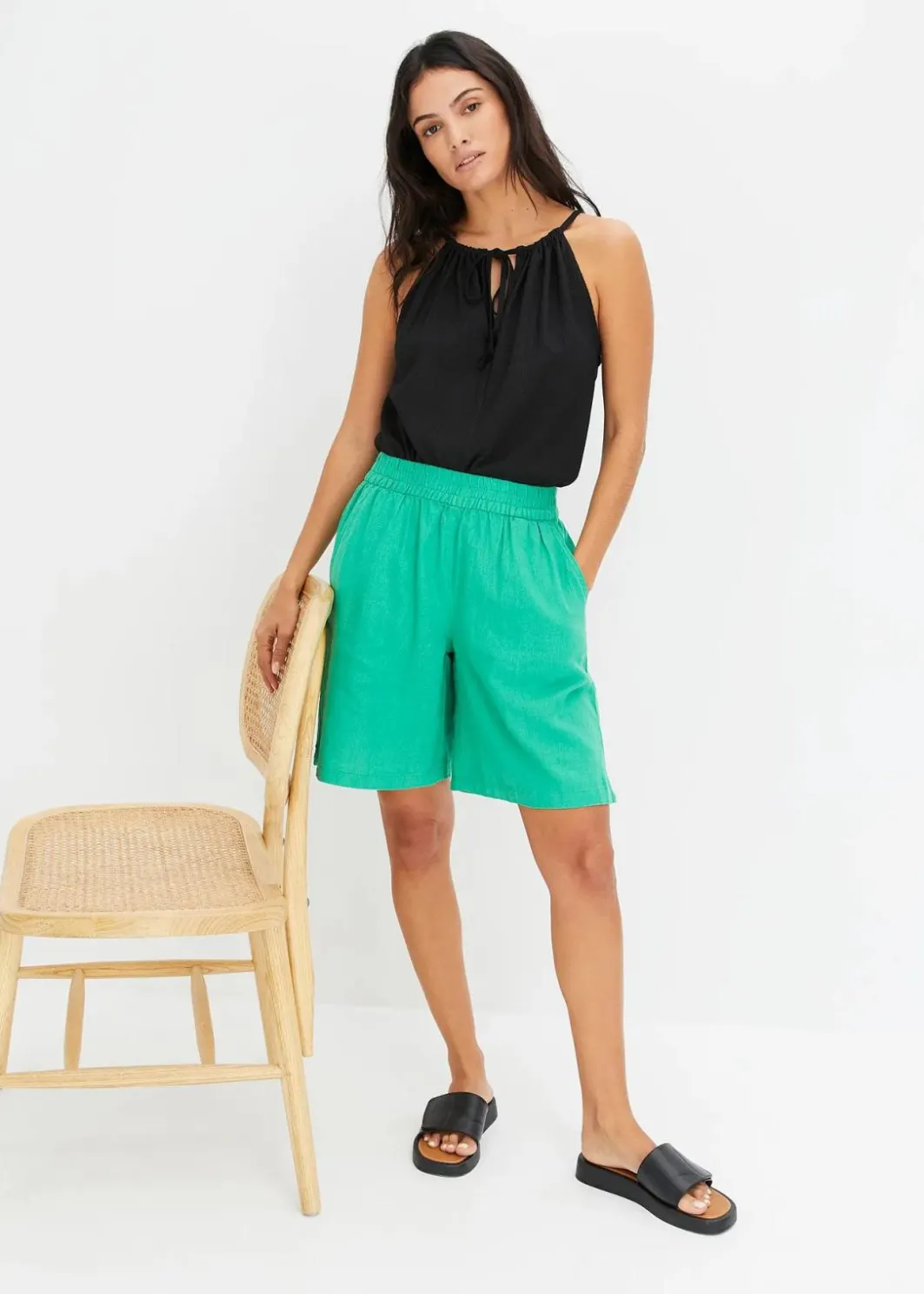 Damen bonprix Nachhaltigere Materialien|Hosen|Schlupf-Bermuda aus luftigem Leinen-Mix