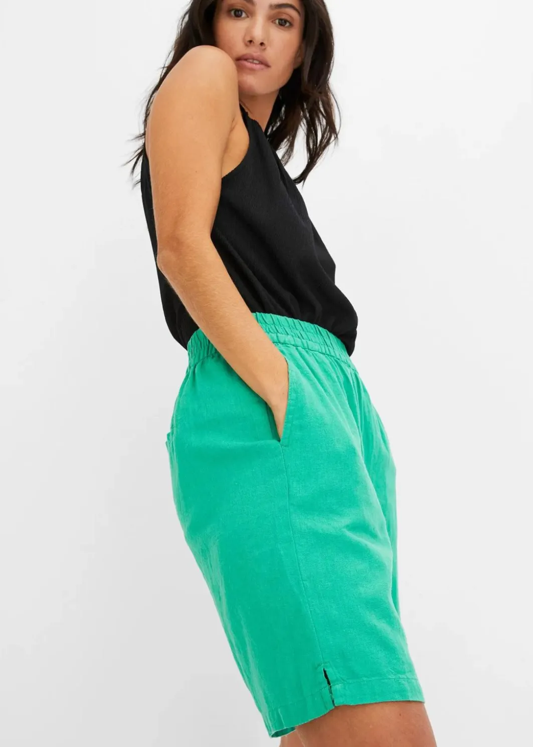 Damen bonprix Nachhaltigere Materialien|Hosen|Schlupf-Bermuda aus luftigem Leinen-Mix