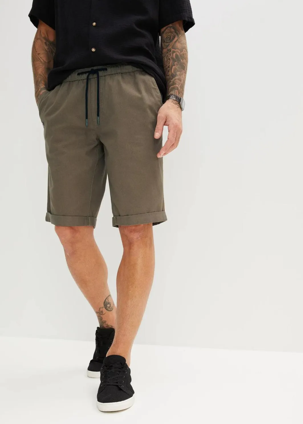 Hot Schlupf-Bermuda aus reiner Baumwolle, Regular Fit Herren Große Größen|Shorts