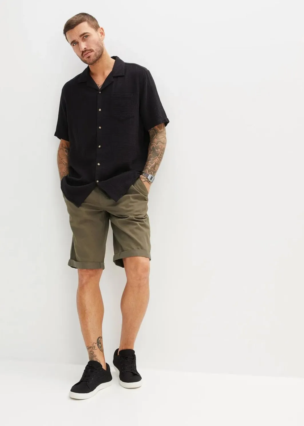 Hot Schlupf-Bermuda aus reiner Baumwolle, Regular Fit Herren Große Größen|Shorts