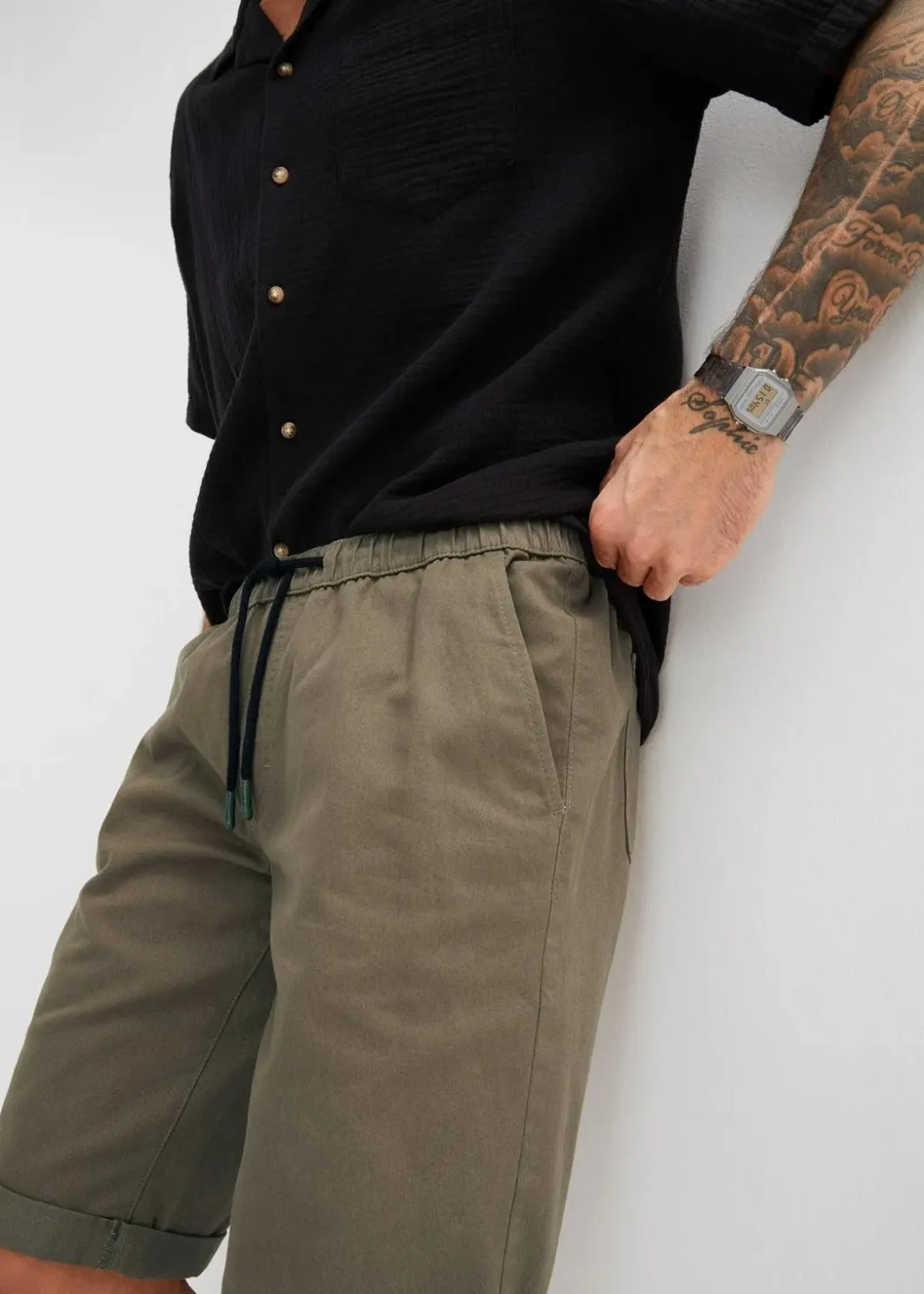 Hot Schlupf-Bermuda aus reiner Baumwolle, Regular Fit Herren Große Größen|Shorts
