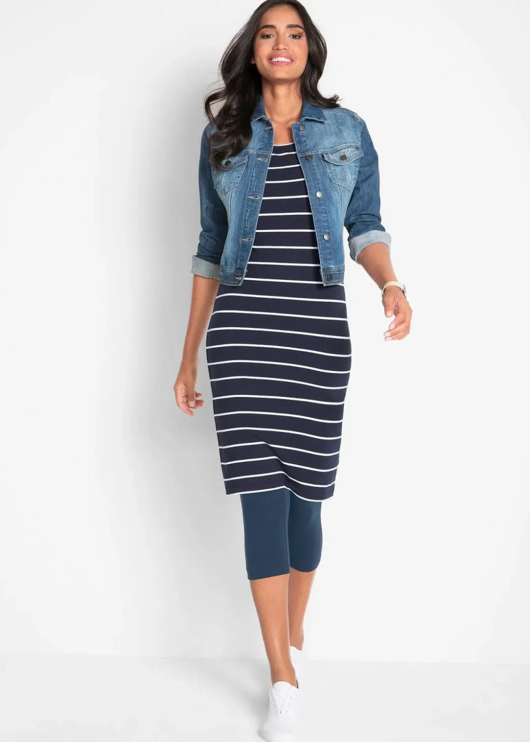 Damen bonprix Hosen|Basics|Schmal geschnittene Capri-Leggings (2er Pack)