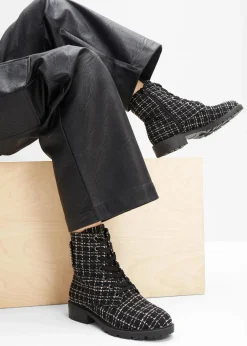 Damen bonprix Boots|Schnürboots in Bouclé-Optik