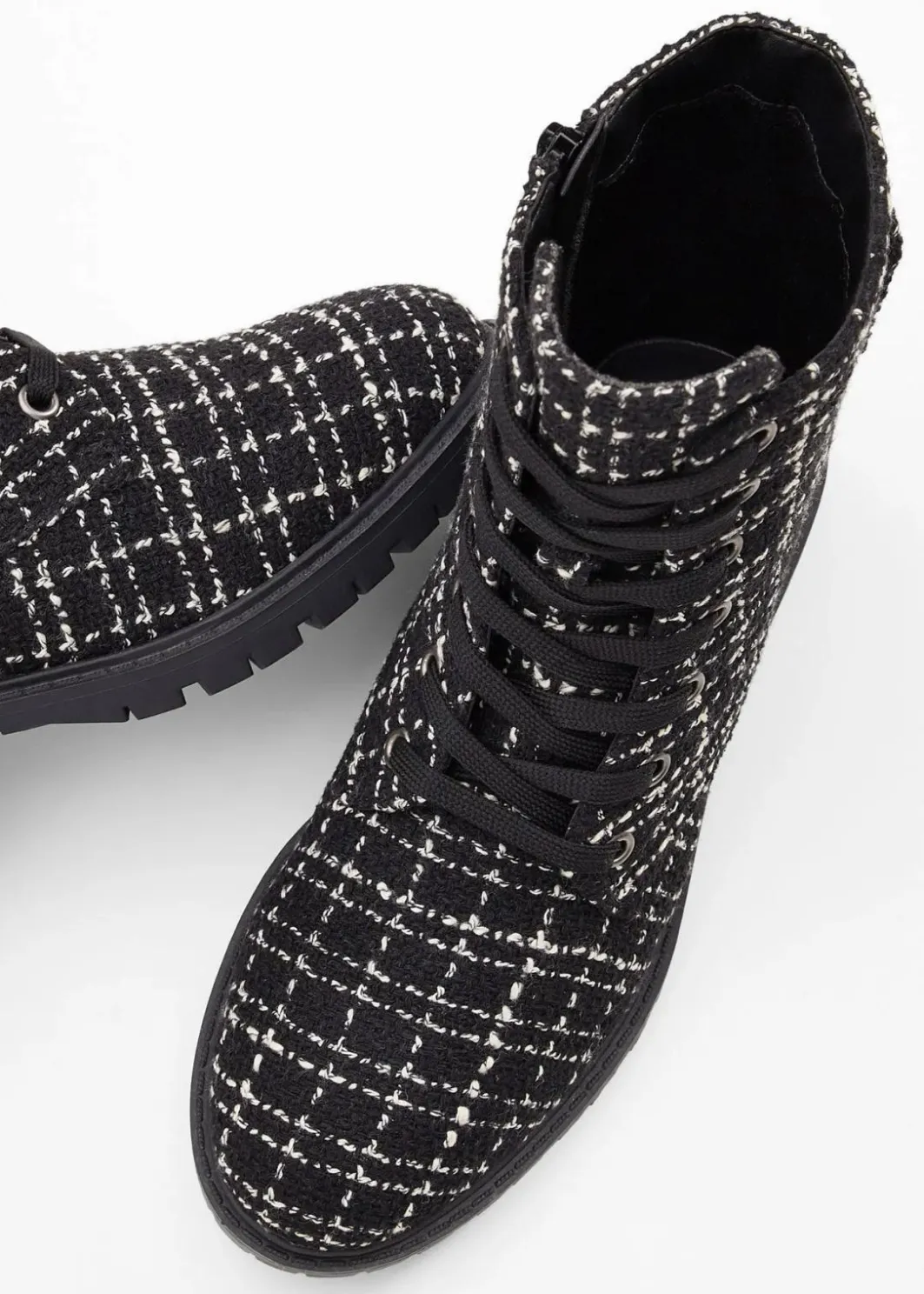 Damen bonprix Boots|Schnürboots in Bouclé-Optik