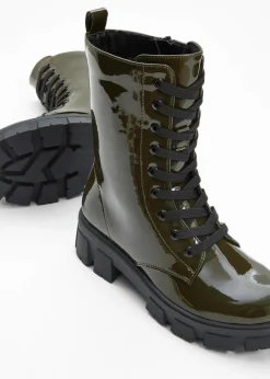 Outlet Schnürboots in Lack-Optik Damen Boots